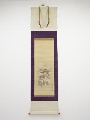 江戸後期　岡熊嶽（文暉）筆　立雛図　肉筆絹本掛軸（保護箱）